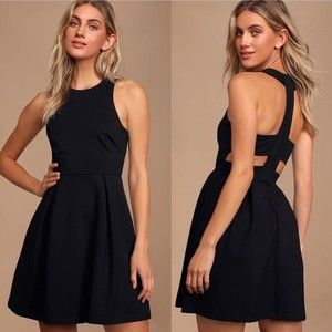 Lulus Cutout and About Black Skater Dress, Small